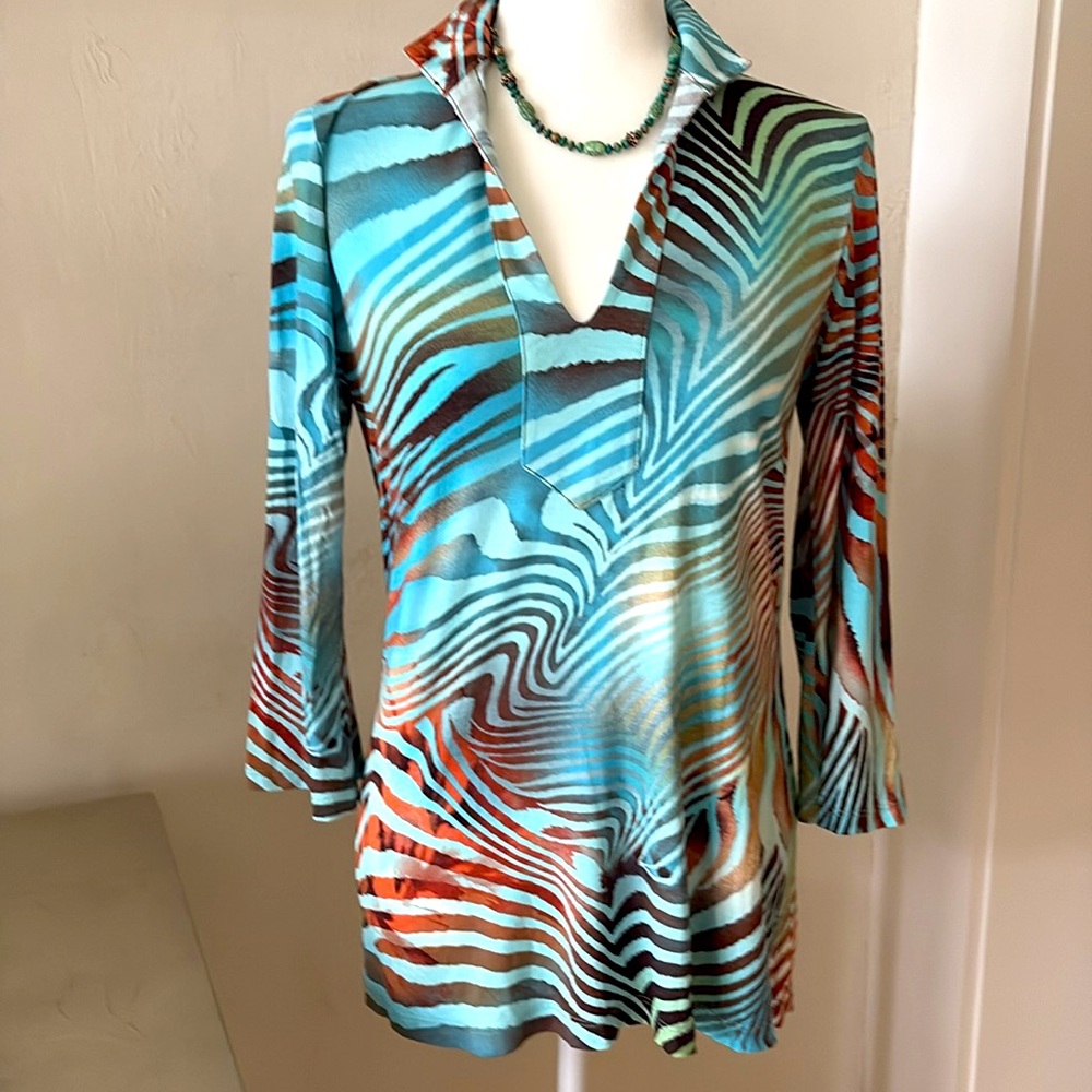 VTG LIZ LOGIE Colorful Zebra Print Women's Top/ Blouse, Sz S
